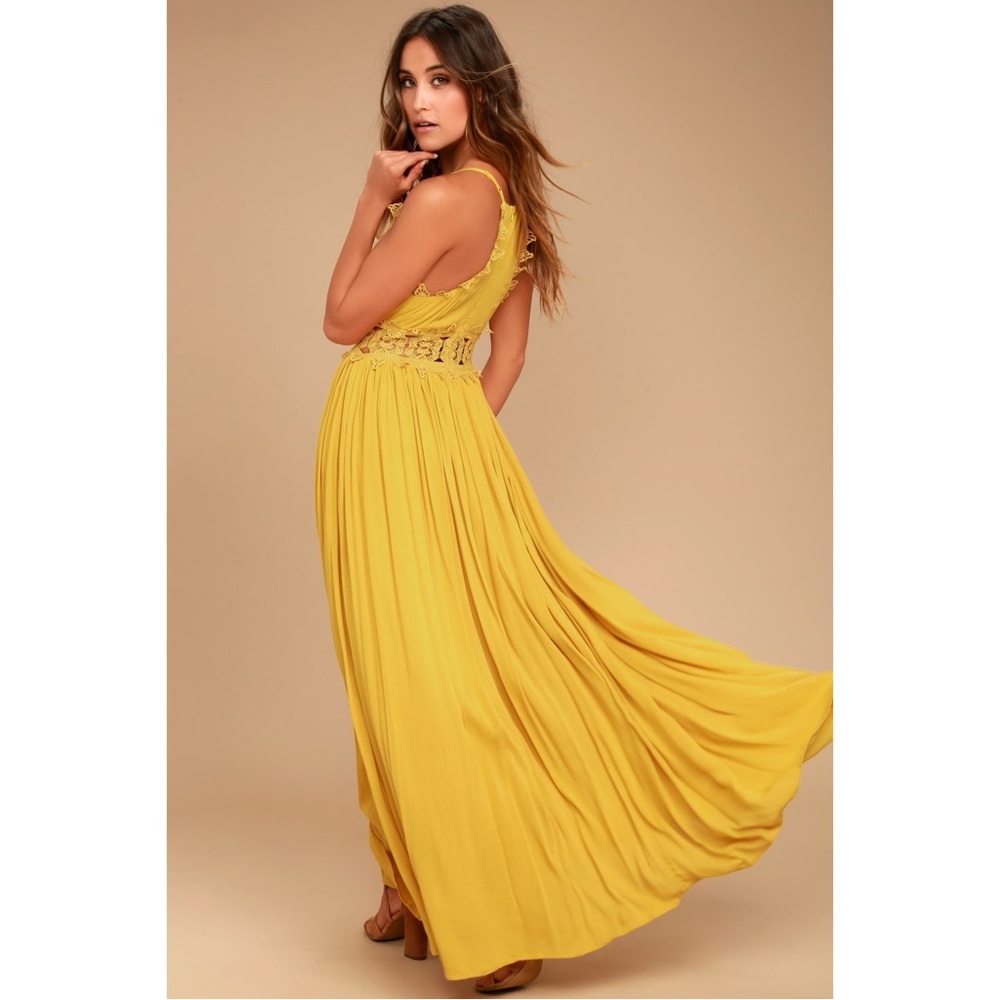 Lulus Size Small This is Love Mustard Yellow Lace Maxi Long Dress Gown Wedding - Picture 3 of 10